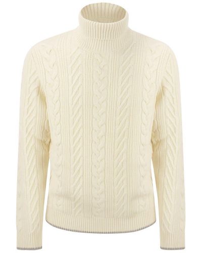 Peserico Wool And Cashmere Cable-knit Turtleneck Sweater - White