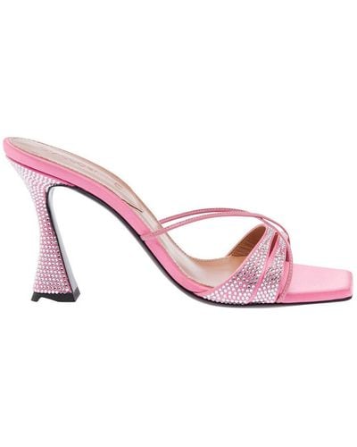 D'Accori Pink Slip-on Sandals With All-over Rhinestone In Satin Woman