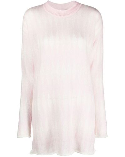 Rus Diamond-pattern Long-length Sweater - Pink