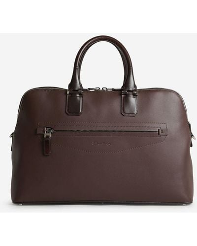 Santoni Leather Briefcase Bag - Brown