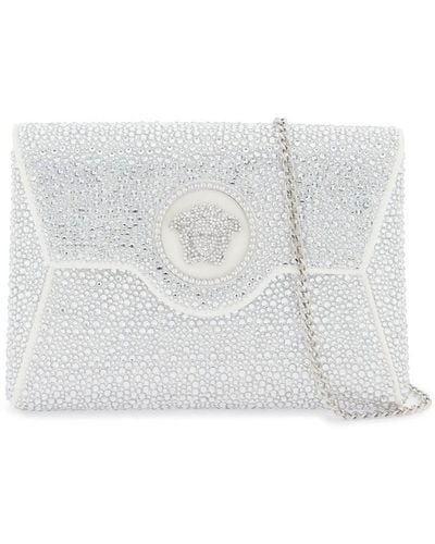 Versace La Medusa Envelope Clutch With Crystals - White