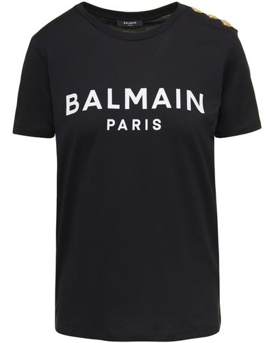 Balmain T-shirt With Logo And Golden Buttons - Black