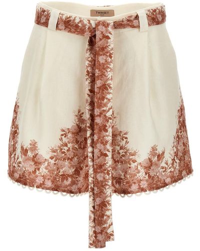 Twin Set Embroidery Shorts - Brown