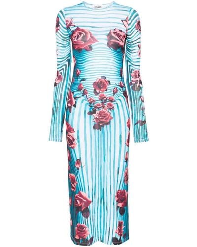 Jean Paul Gaultier Flower-print Slim-fit Stretch-woven Maxi Dress - Blue