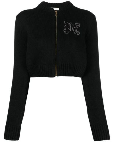 Palm Angels Monogram Stud Zipper Sweater Clothing - Black