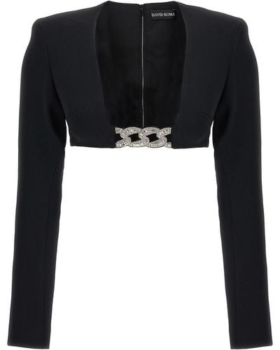 David Koma 3d Crystsal Chain And Square Neck Tops Black