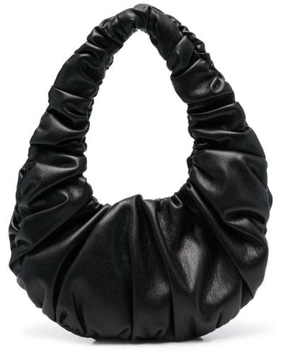 Nanushka 'anja' Black Baguette Mini Bag With Hobo Handle In Ruched Vegan Leather