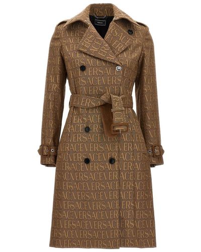 Versace Cotton Blend Trench Coat - Brown