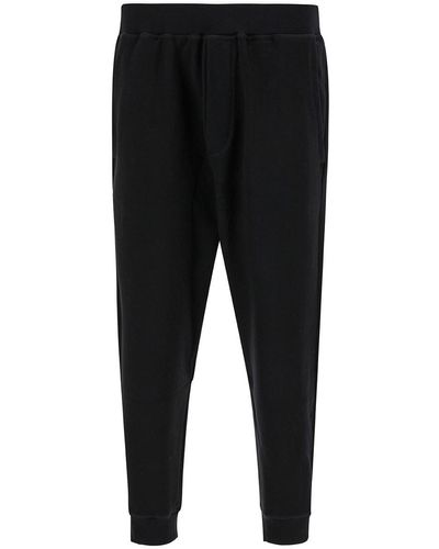DSquared² Black Jogger Trousers With Rear Logo Print In Cotton Man