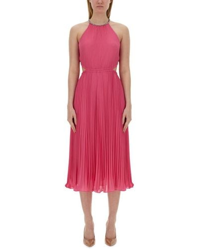 Michael Kors Pleated Georgette Dress With Cut-Out Details - Pink