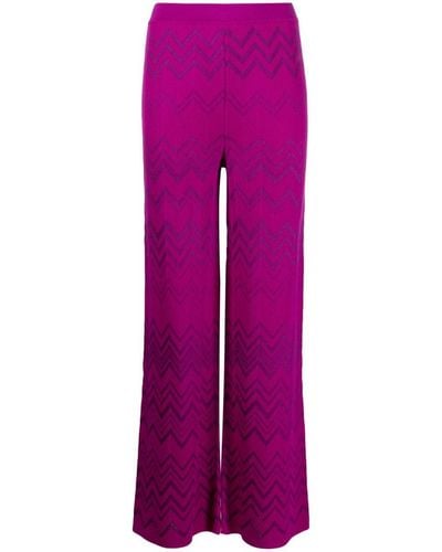 Missoni Chevron Wool Blend Flared Trousers - Purple