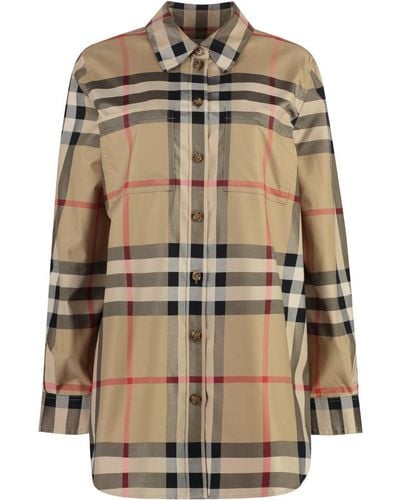 Burberry Checked Cotton Shirt - Natural