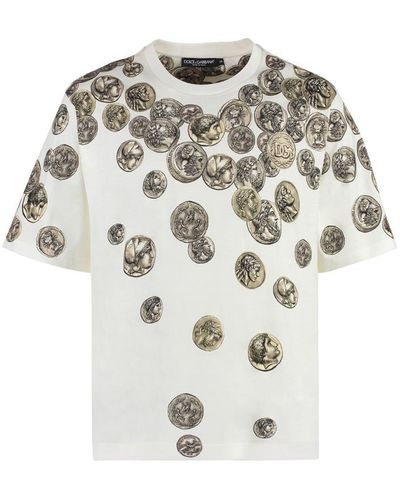Dolce & Gabbana Oversized T-Shirt With All-Over 'Monete' Print - White