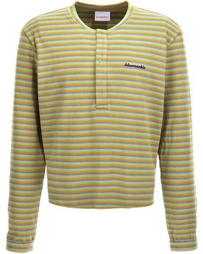 Bluemarble 'peach Skin Stripe Henley' Sweater - Green