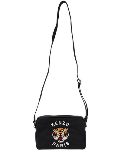 KENZO ' Varsity' Black Crossbody Bag With Tiger Embroidery In Nylon Man - White