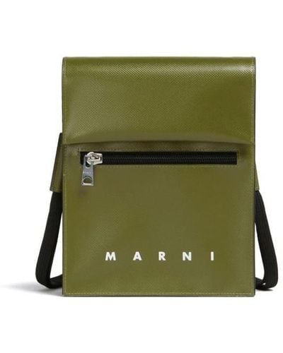 Marni Logo Leather Pouch On Strap - Green