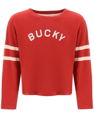 Bode Bucky Two-Tone Cotton Jumper - Red
