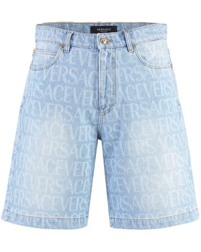 Versace Allover Denim Shorts - Blue
