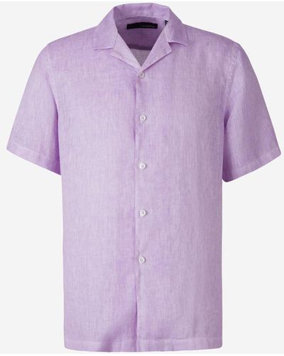 Lardini Short Sleeve Linen Shirt - Purple