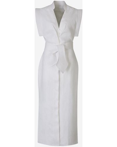 ANDRES OTALORA Linen Aguila Midi Dress - White