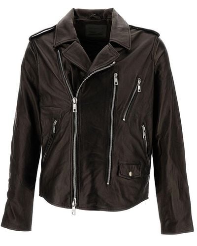 Giorgio Brato Black Zip-up Biker Jacket In Smooth Leather Man