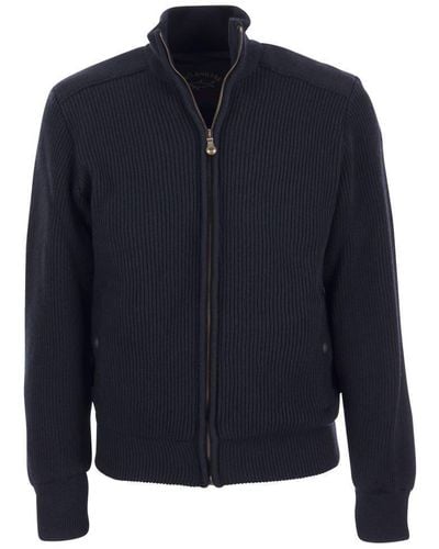 Paul & Shark Wool Cardigan With Zip And Iconic Badge - Blue