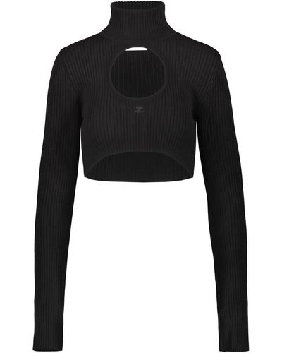Courreges Cropped Sweater Circle Mockneck Rib Knit Clothing - Black