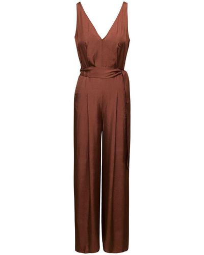 IVY & OAK 'patricia' Brown V Neck Jumpsuit With Belt In Acetate Woman