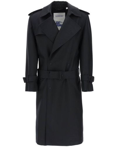 Burberry Double-Breasted Silk Twill Trench Coat - Black