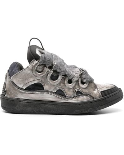 Lanvin Curb Chunky Leather Sneakers - Gray
