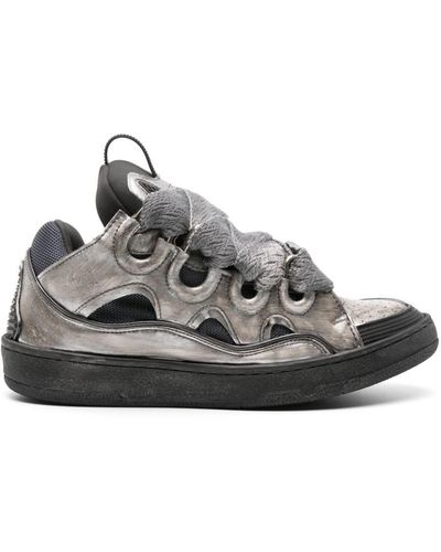 Lanvin Curb Chunky Leather Sneakers - Grey