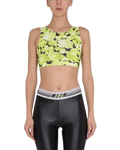MSGM Floral Print Cropped Top - Green