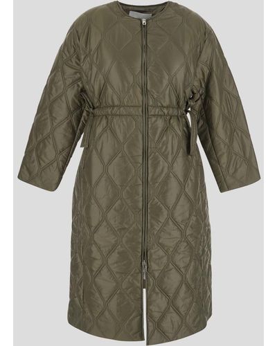 Ganni Drawstring Quilted Coat - Green