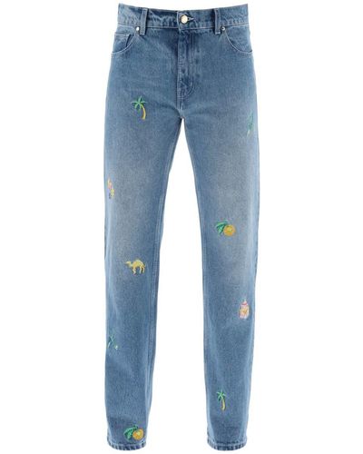Casablanca Embroidered Straight Jeans - Blue