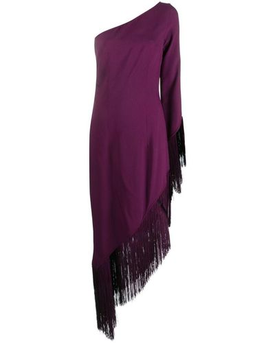 ‎Taller Marmo Ubud One-shoulder Feather-trimmed Maxi Dress - Purple