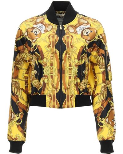 Moschino Silk Bomber With Teddy Scarf Print - Yellow