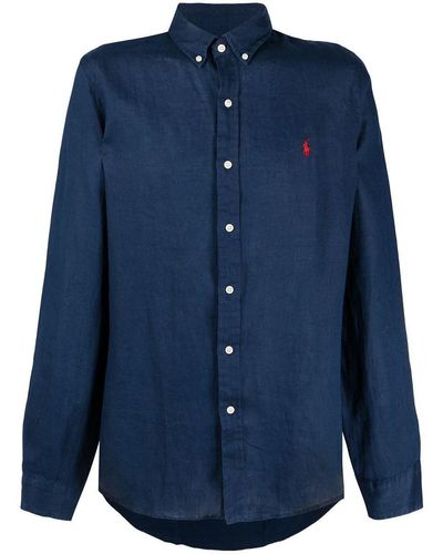 Polo Ralph Lauren Embroidered Logo Slim-fit Shirt - Blue