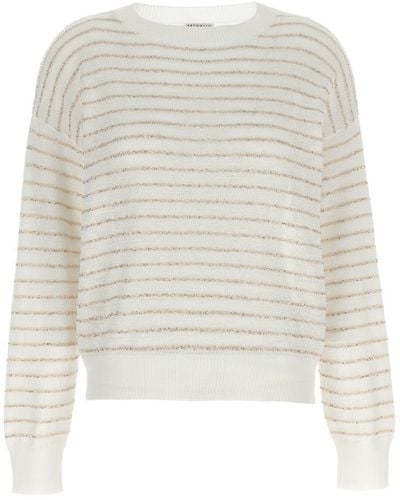 Brunello Cucinelli Sequin Stripes Sweater - White