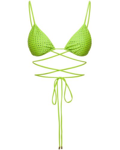 Self-Portrait Bikini Top With All-Over Crystal Embellishment - Green