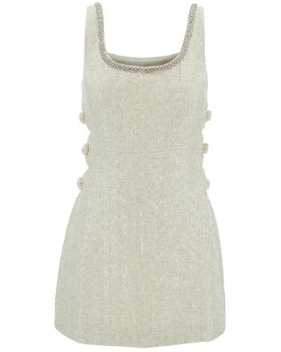 Self-Portrait Mini Ivory Dress With Bows And Cut-Out - Natural