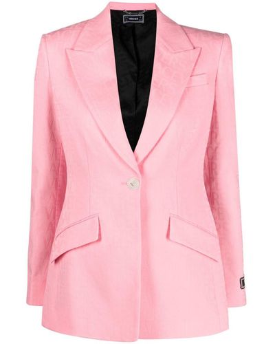 Versace Single-breasted All Over Logo Jacket - Pink