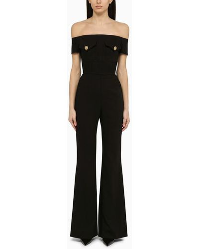 Balmain Viscose Jumpsuit With Jeweled Buttons - Black
