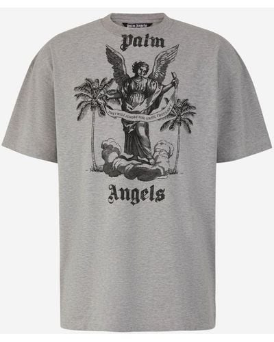Palm Angels Logo Cotton T-shirt - Grey