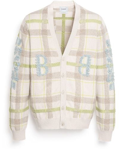 Barrie V-neck Cashmere Cardigan With Tartan Pattern And B Logo - Natural