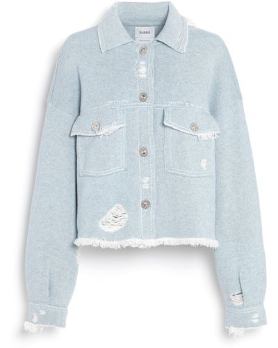 Barrie Denim Fringed Cashmere And Cotton Jacket - Blue