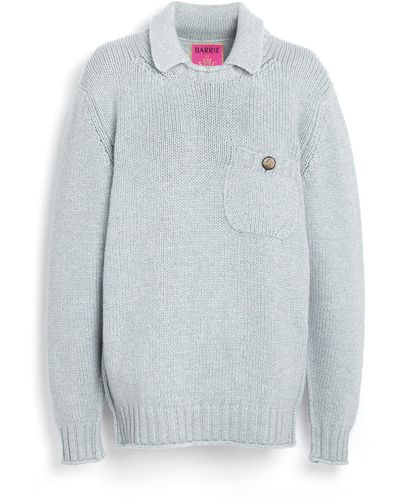 Barrie Chunky Cashmere Jumper With Polo Shirt Collar - Blue