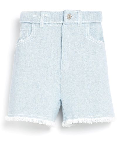 Barrie Denim Fringed Cashmere And Cotton Shorts - Blue