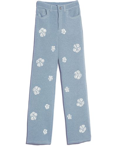 Barrie Denim Printed Cashmere And Cotton Pants - Blue