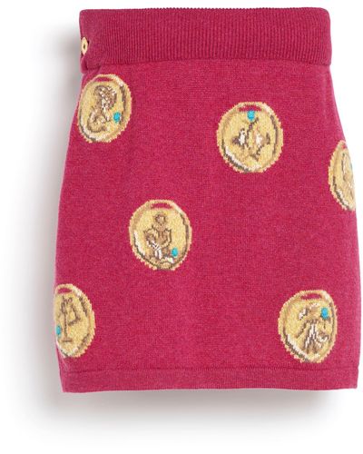 Barrie Skirt In Cashmere With A Zodiac Motif - Pink