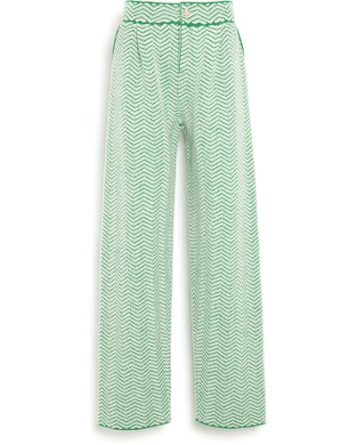 Barrie Trousers In Cashmere, Wool And Silk With A Chevron Motif - Green